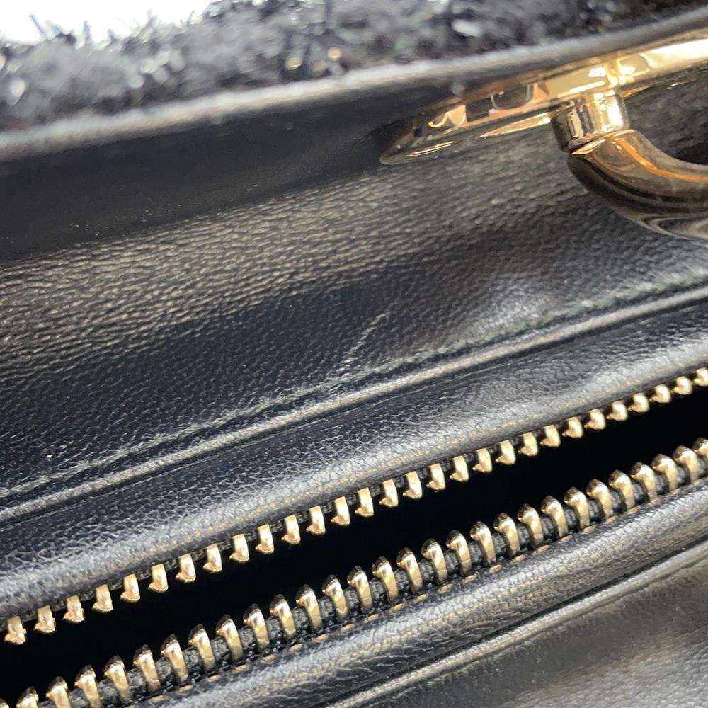 Dior Lady Dior Handbags Black Leather Tweed Size Medium