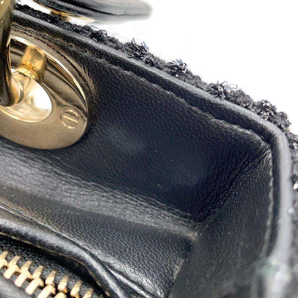 Dior Lady Dior Handbags Black Leather Tweed Size Medium
