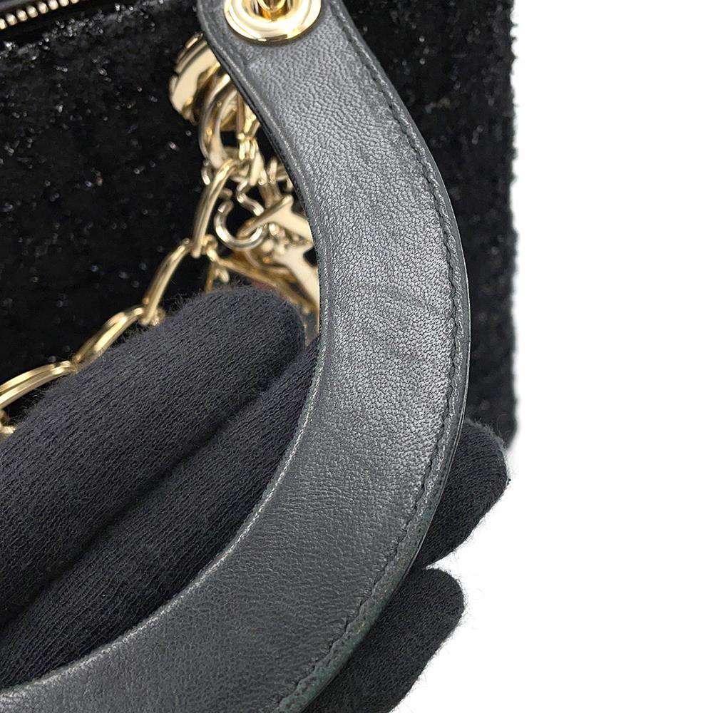 Dior Lady Dior Handbags Black Leather Tweed Size Medium