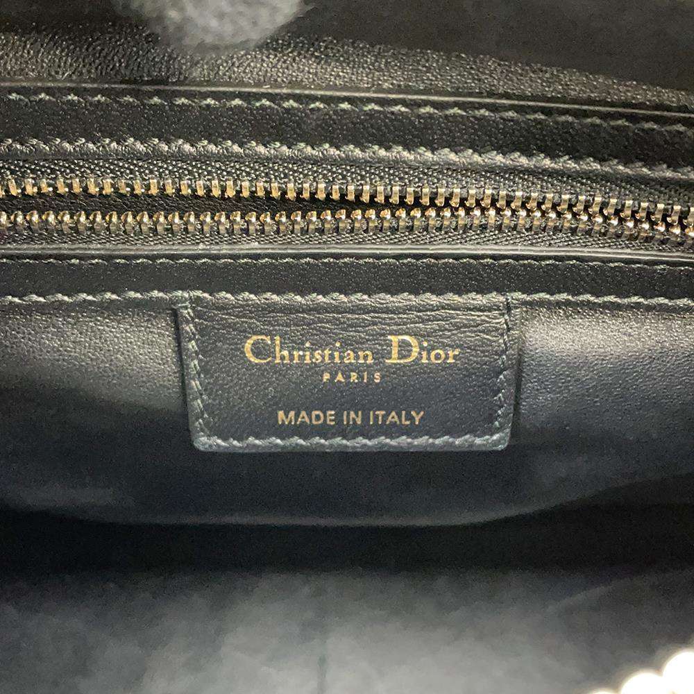 Dior Lady Dior Handbags Black Leather Tweed Size Medium