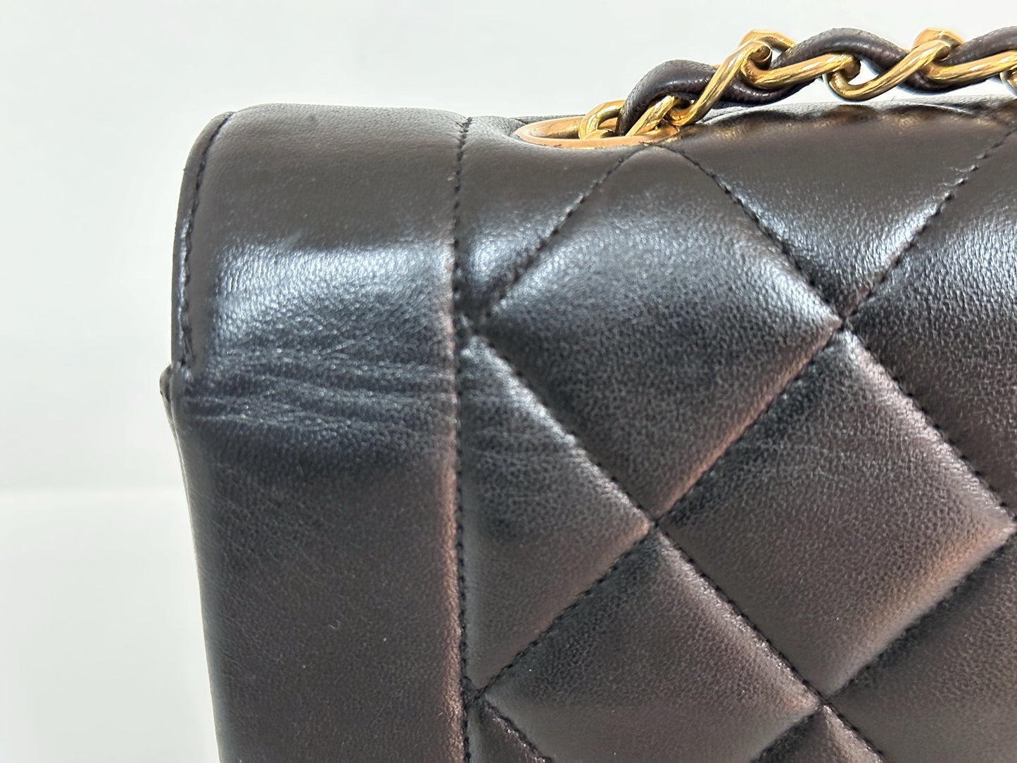 Chanel Small Vintage Diana Lambskin Should Flap Bag Black 3541 holo card