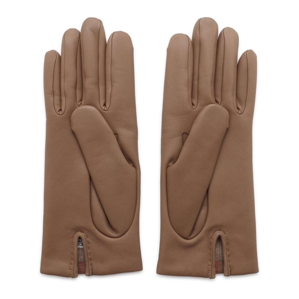 HERMES H stitch gloves Size 7 Etoupe/Framboise Lambskin