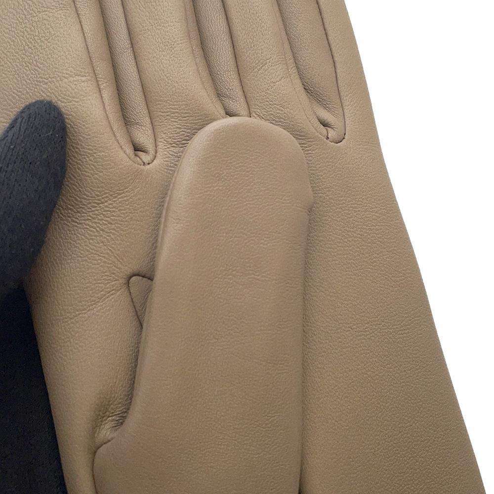HERMES H stitch gloves Size 7 Etoupe/Framboise Lambskin