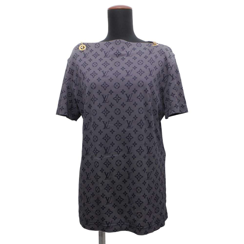LOUIS VUITTON Monogram Mahina ChainShoulder TShirt Size M Navy1ABCC8 Cotton100%