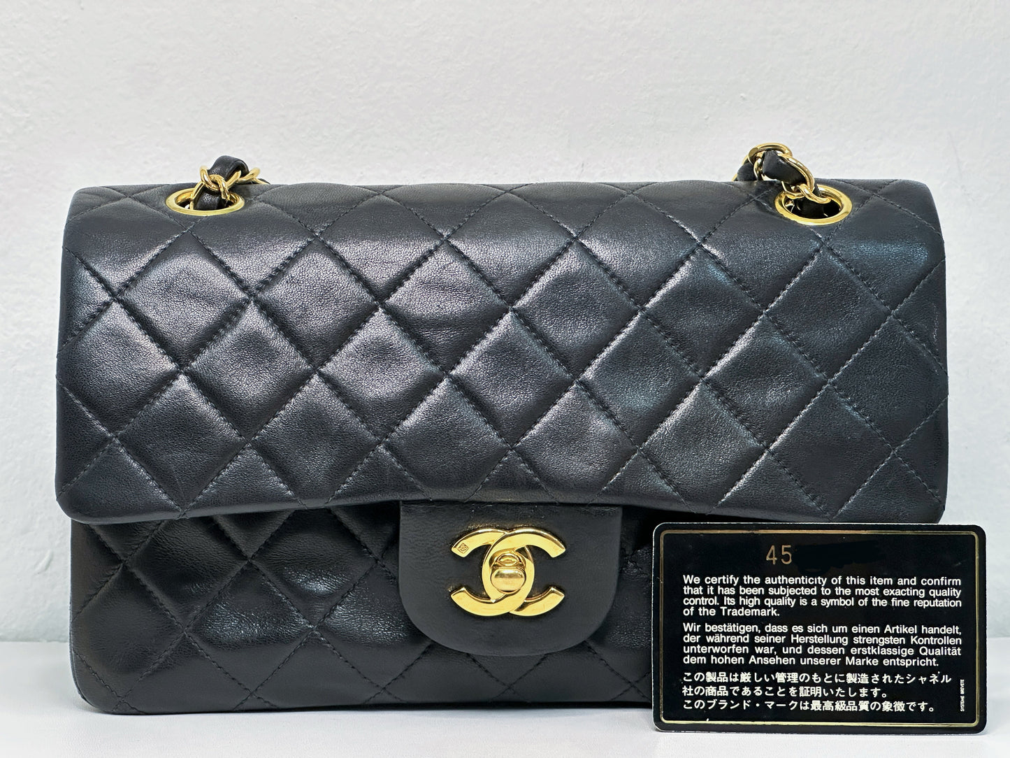 Chanel Vintage Black Quilted Lambskin Small Classic Double Flap Bag 4591 holo card