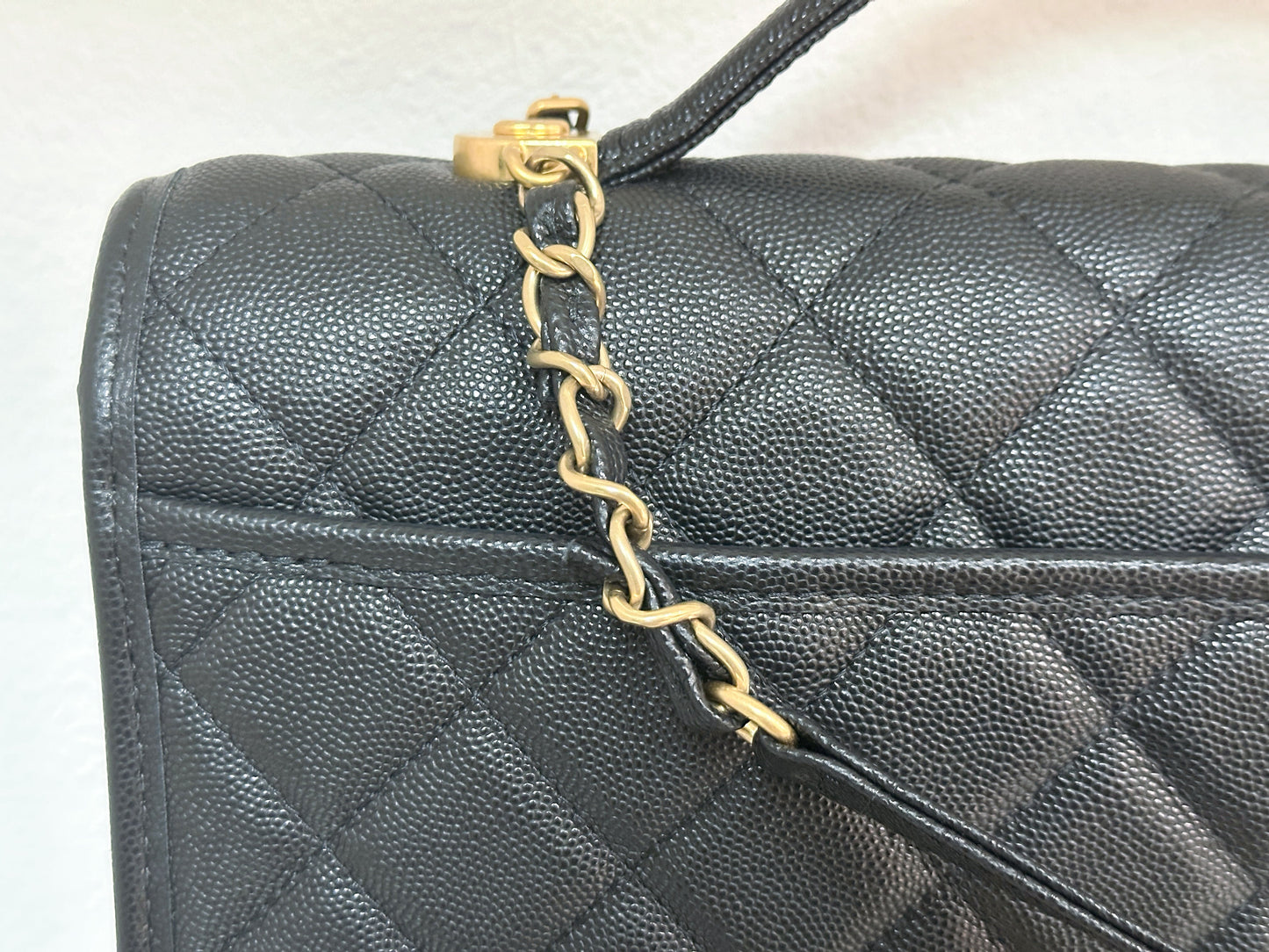 Chanel Caviar Quilted 22k Large School Memory Top Handle Flap Black microchip T076