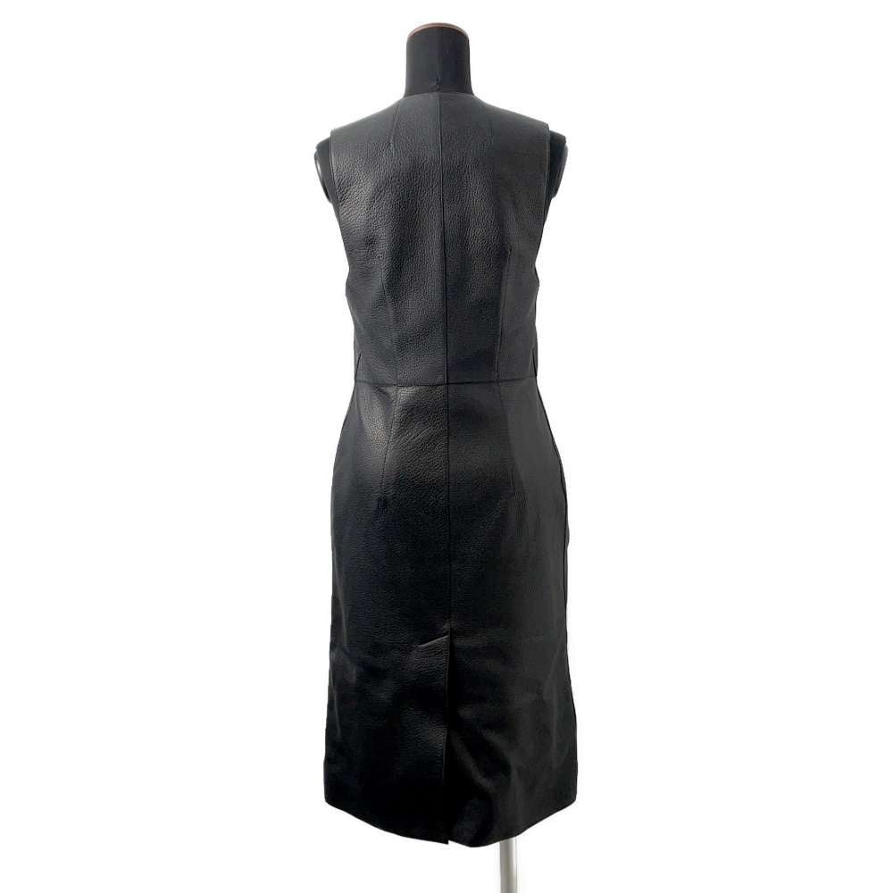 HERMES Long gilet Size 34 Black Deer Leather