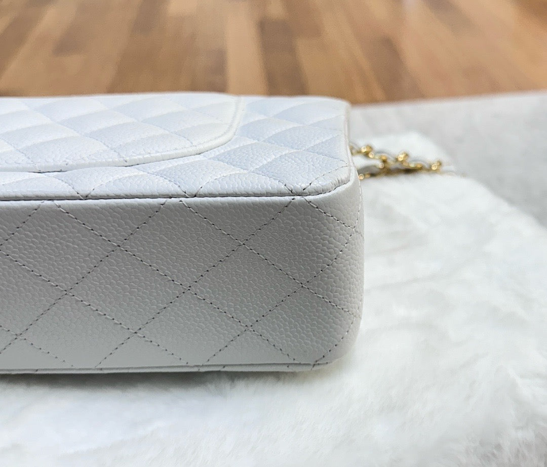 Chanel White Caviar Medium Classic 2.55 Double Flap Bag