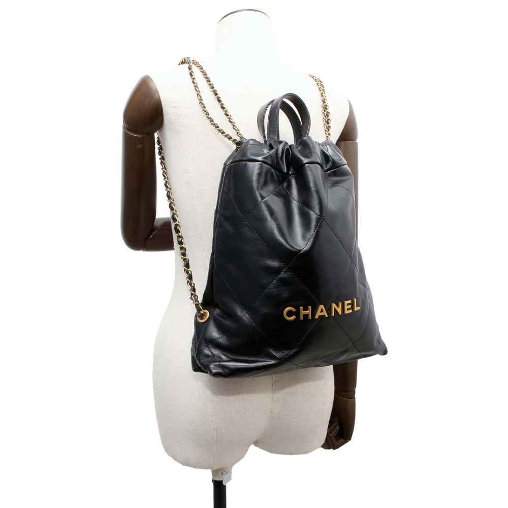 CHANEL CHANEL 22 Backpack Black AS3859 Shiny Calf Leather
