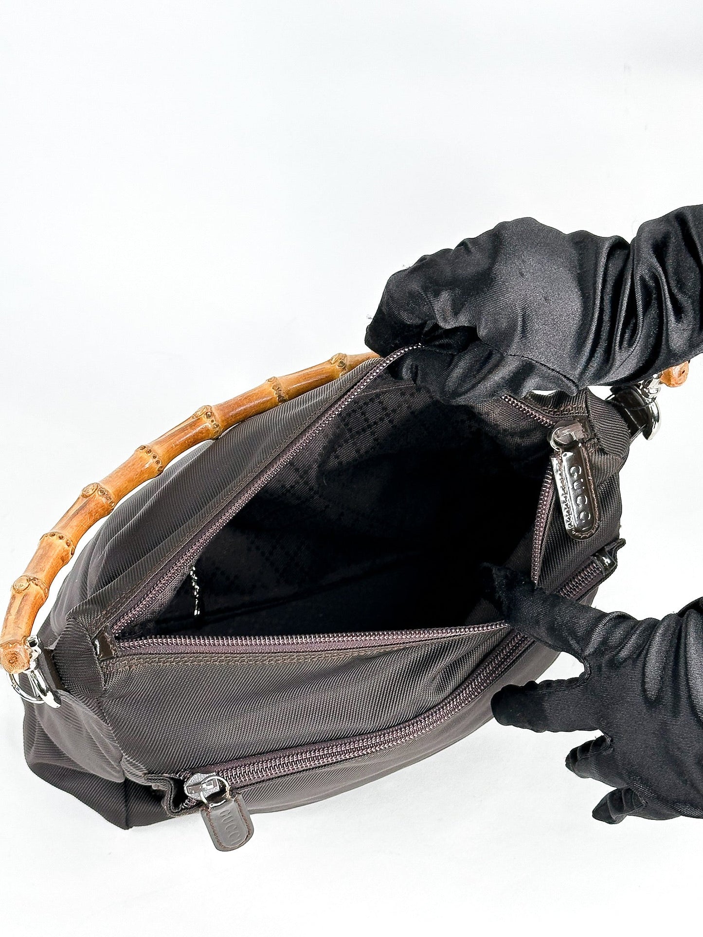 Gucci Brown Nylon & Leather Bamboo Shoulder Bag