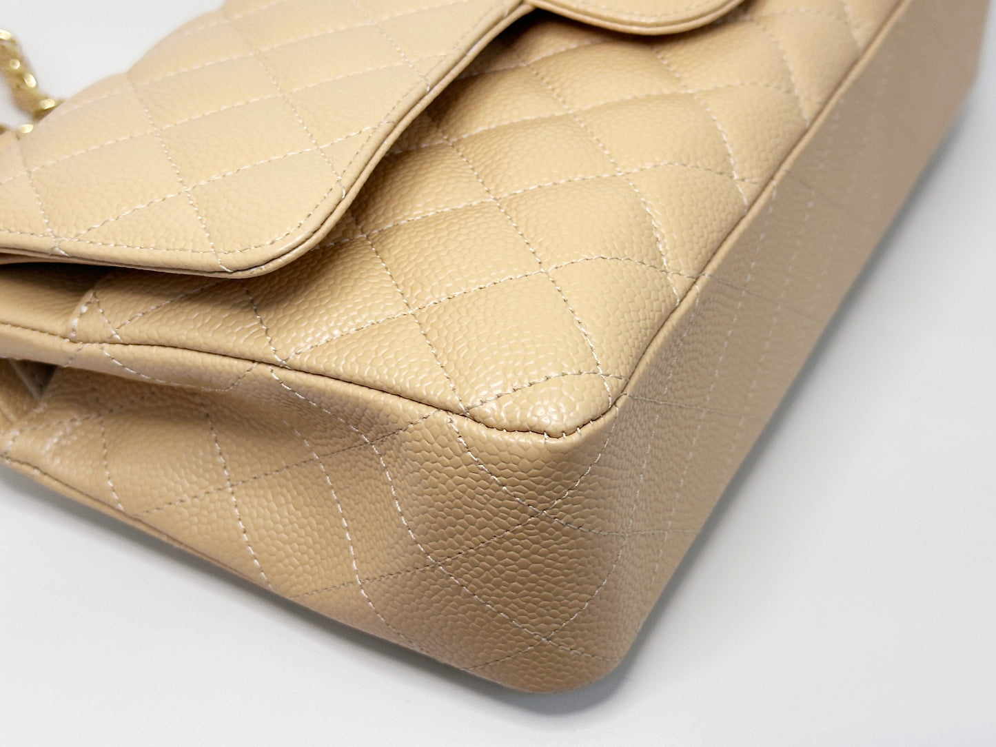 Chanel Medium Caviar Classic Double Flap Bag Beige 2552 holo card