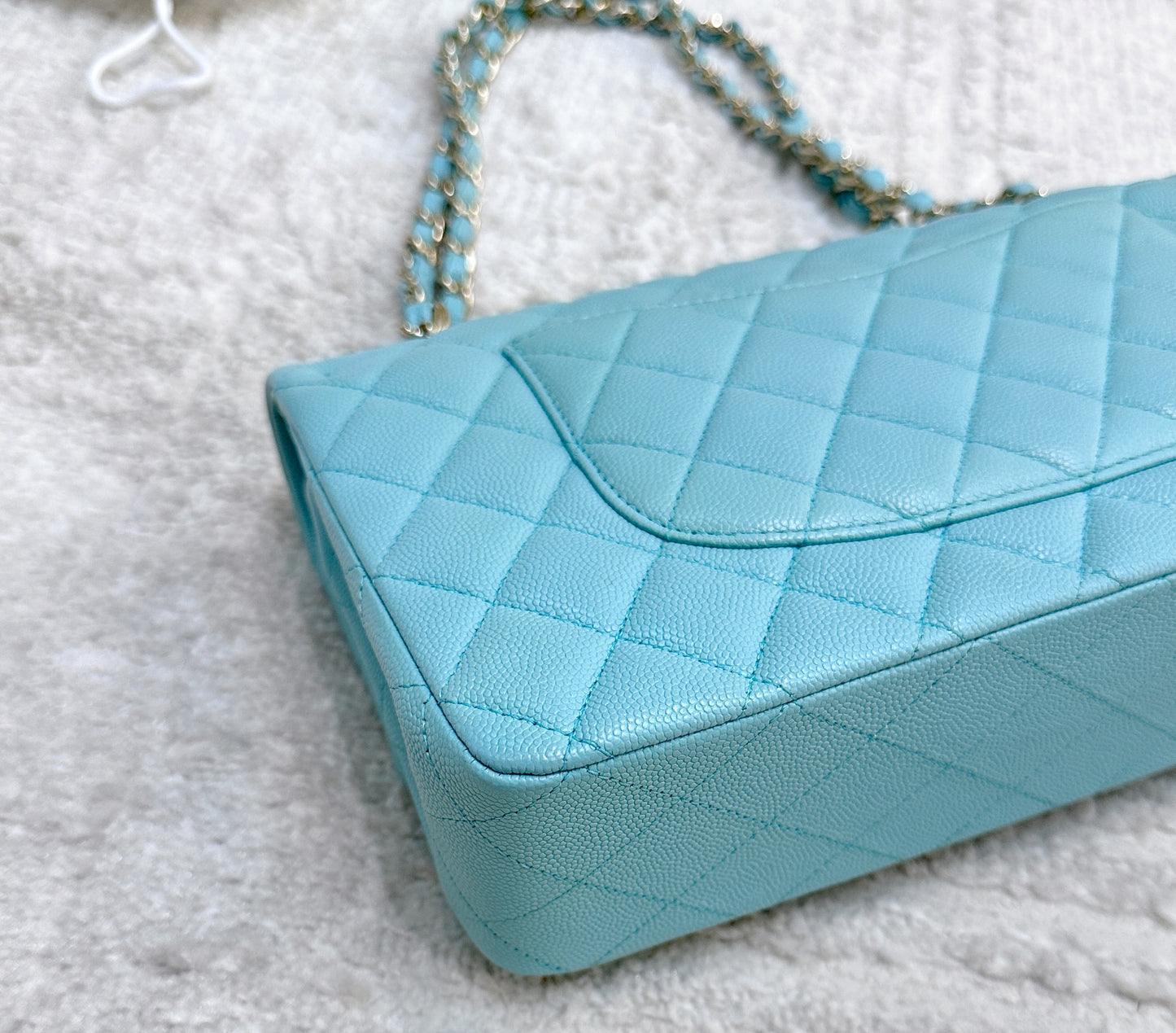 Tiffany Blue Caviar Quilted Classic Flap Medium LGHW