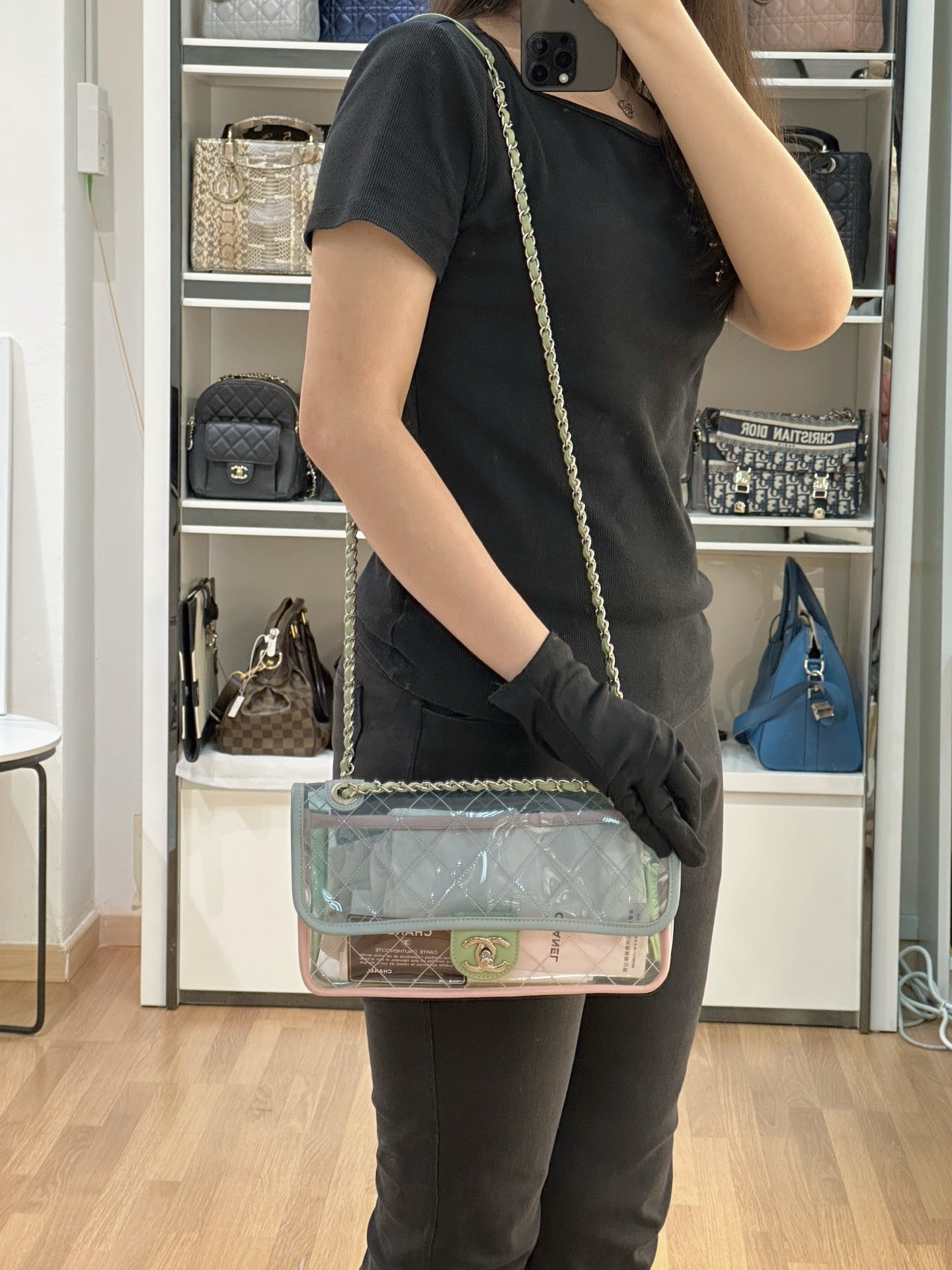 Chanel Coco Splash PVC Medium Flap Bag Pink/Blue/Green Holo card 2569