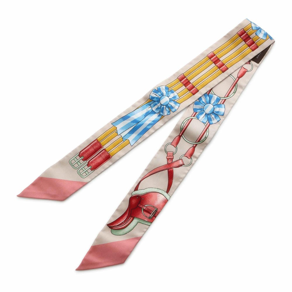 HERMES Twilly Jumping JUMPING BeigeRose/view Rose/Blue Silk100%