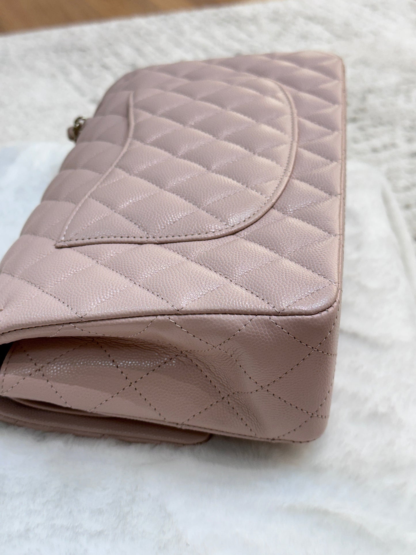 Chanel Medium Caviar Quilted Double Flap Light Pink 21C