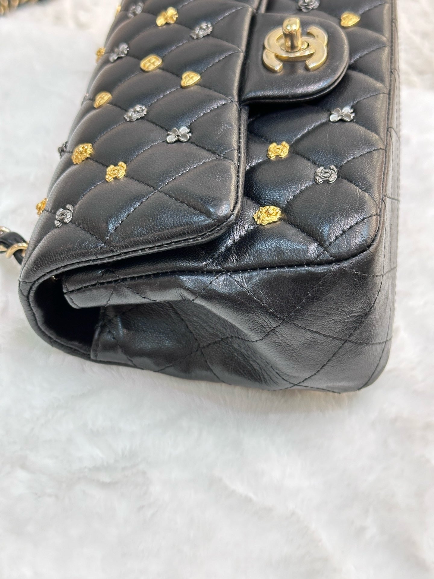 Chanel Mini Rectangular Lambskin Quilted Studded Flap Black