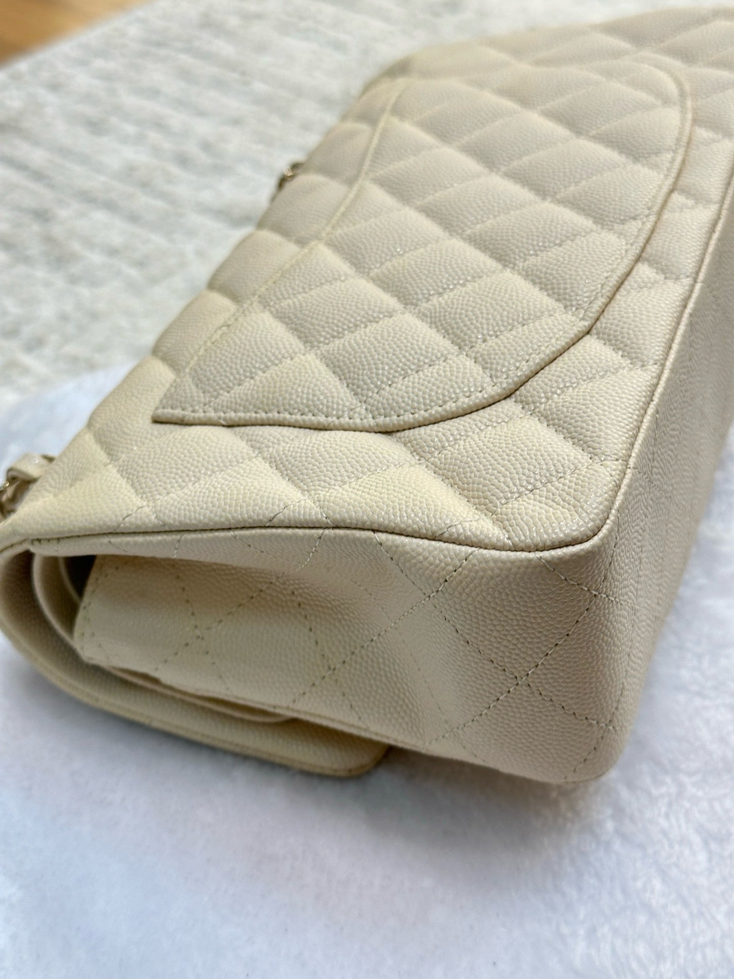 Chanel Small Classic Quilted Double Flap Ivory Light Beige 20C LGHW