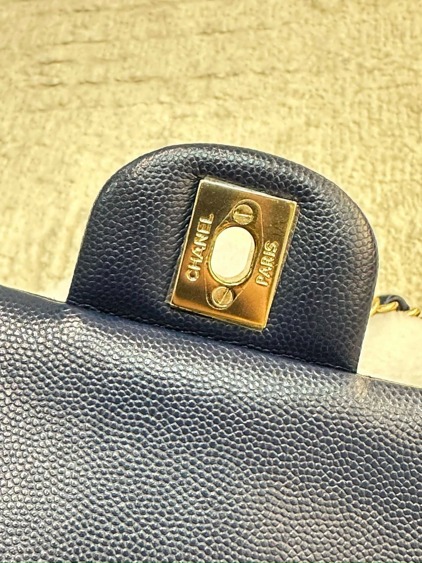 Chanel Medium Classic Caviar Double Flap Navy Blue Bag LGHW