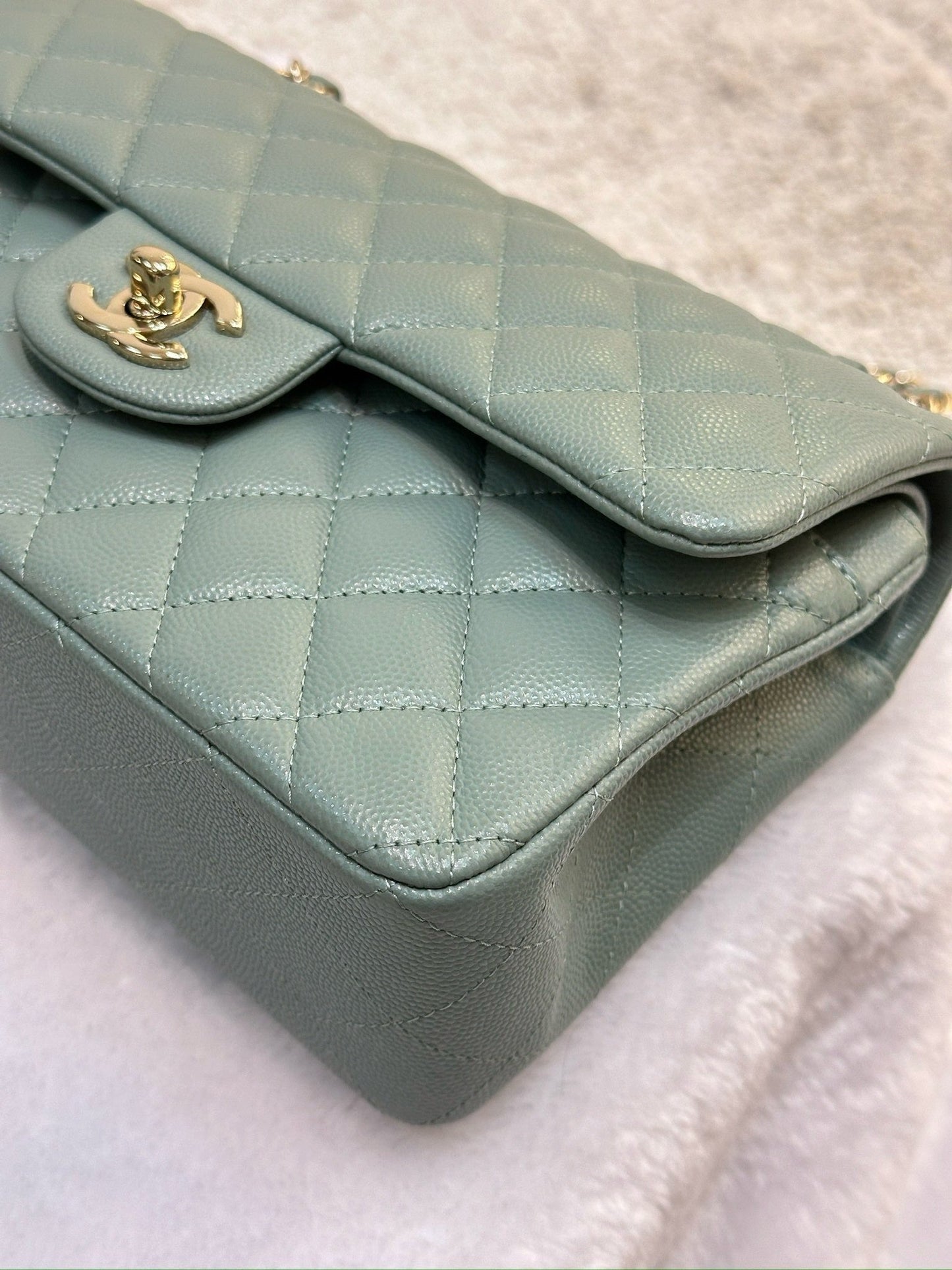 Chanel Small Caviar Quilted Double Flap Dark Green 22C