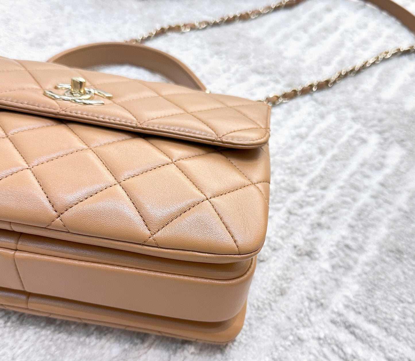 CHANEL Lambskin Quilted Small Trendy CC Flap Dual Handle Bag Camel 19K