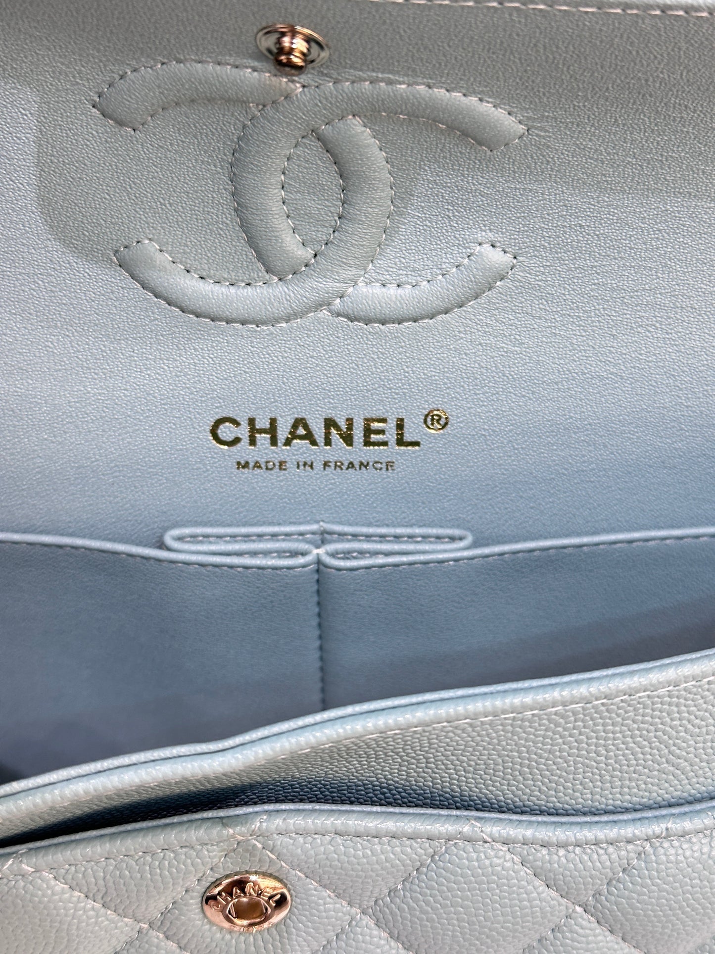Chanel 20C Small Classic Double Flap Tiffany Blue Caviar GHW