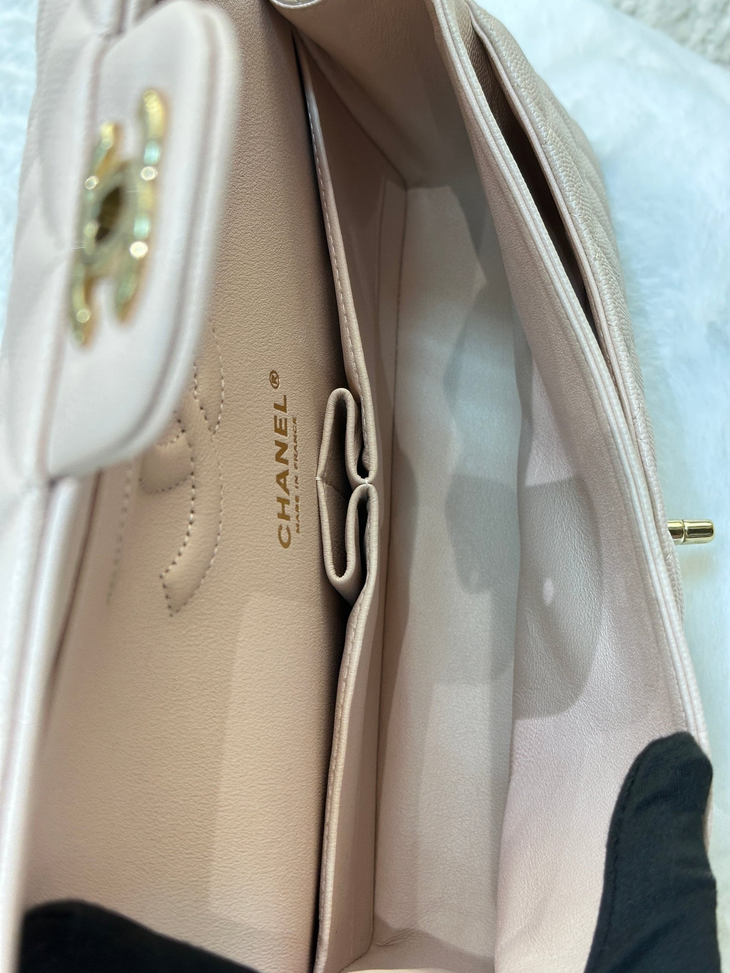 Chanel Medium Caviar Quilted Double Flap Light Pink 21C
