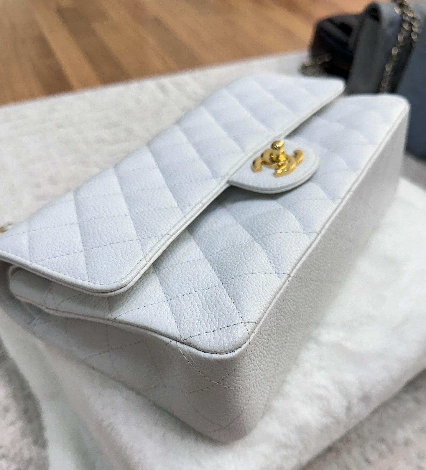 Chanel White Caviar Medium Classic 2.55 Double Flap Bag
