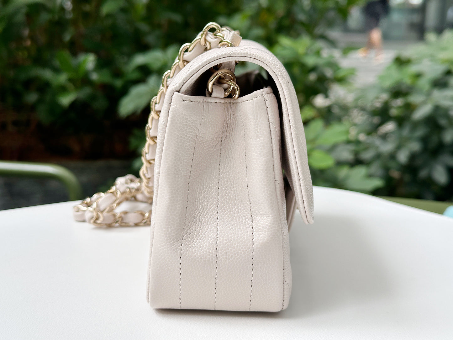 Chanel Mini Rectangle Chevron Blush Hue Light Beige Flap Bag LGHW 2644 holo card