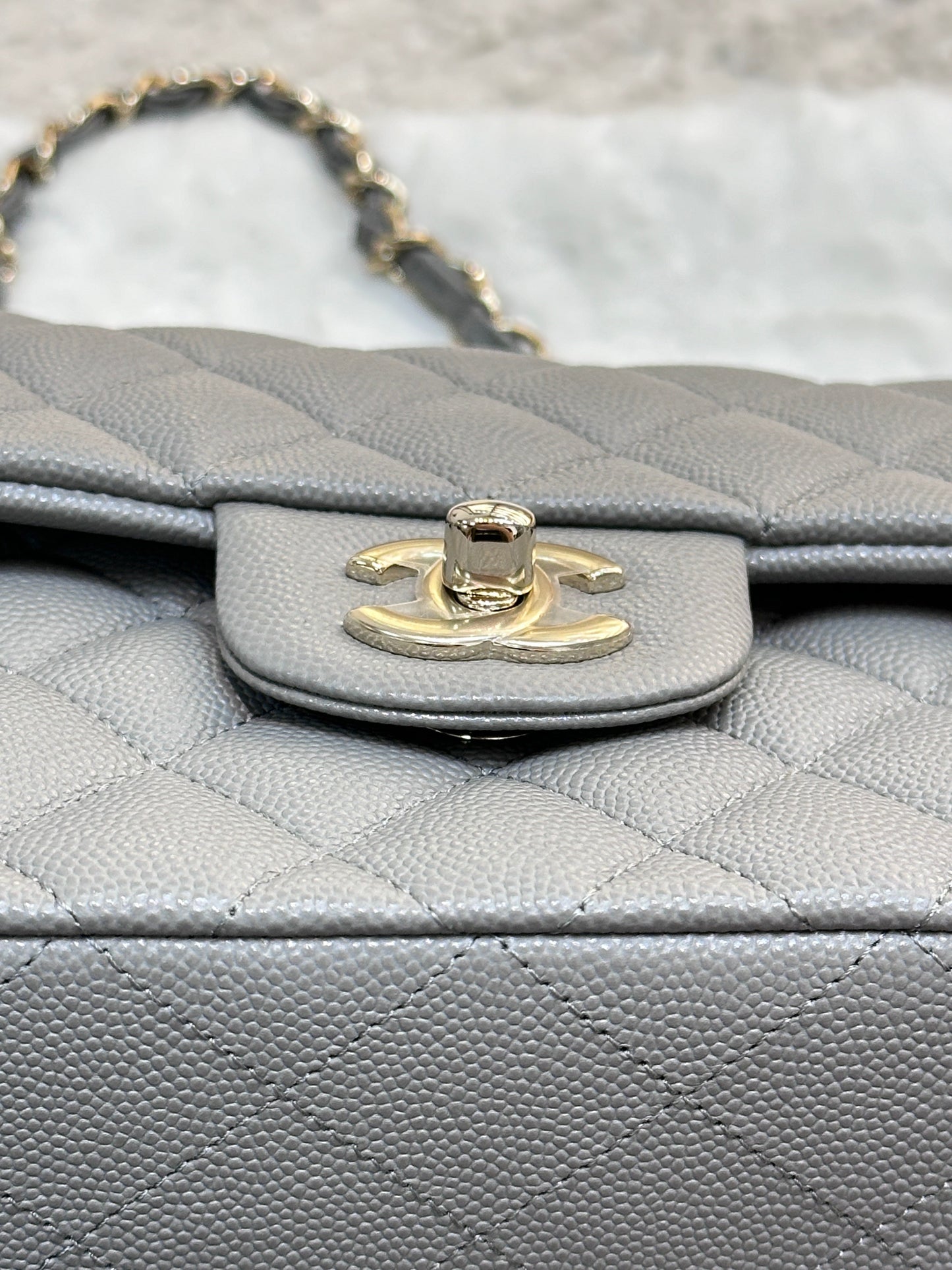 Chanel Small Caviar Quilted Double Flap Grey 21B Unused Condition