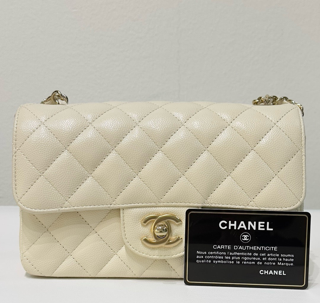 Chanel Mini Rectangle Caviar Ivory 17C GHW