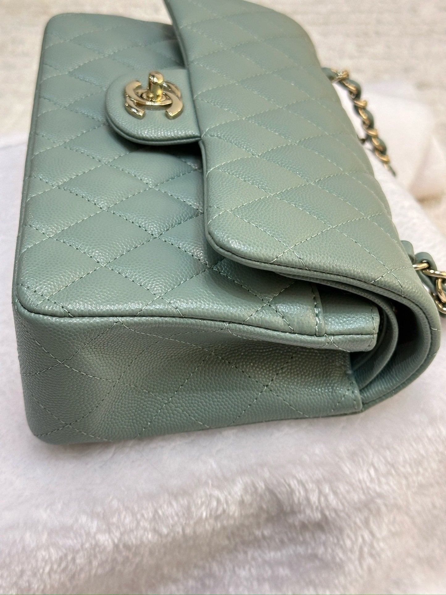 Chanel Small Caviar Quilted Double Flap Dark Green 22C
