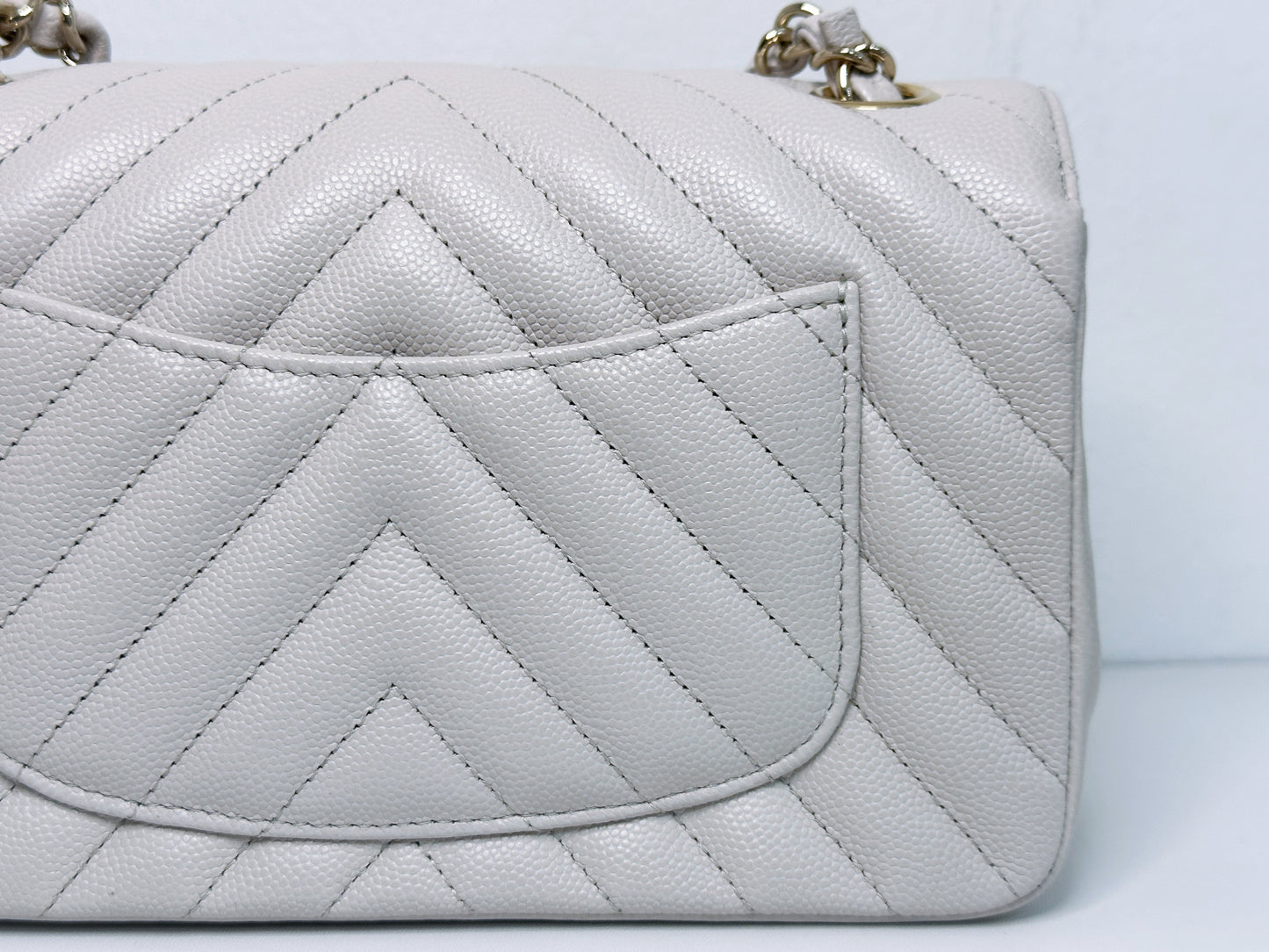 Chanel Mini Rectangle Chevron Blush Hue Light Beige Flap Bag LGHW