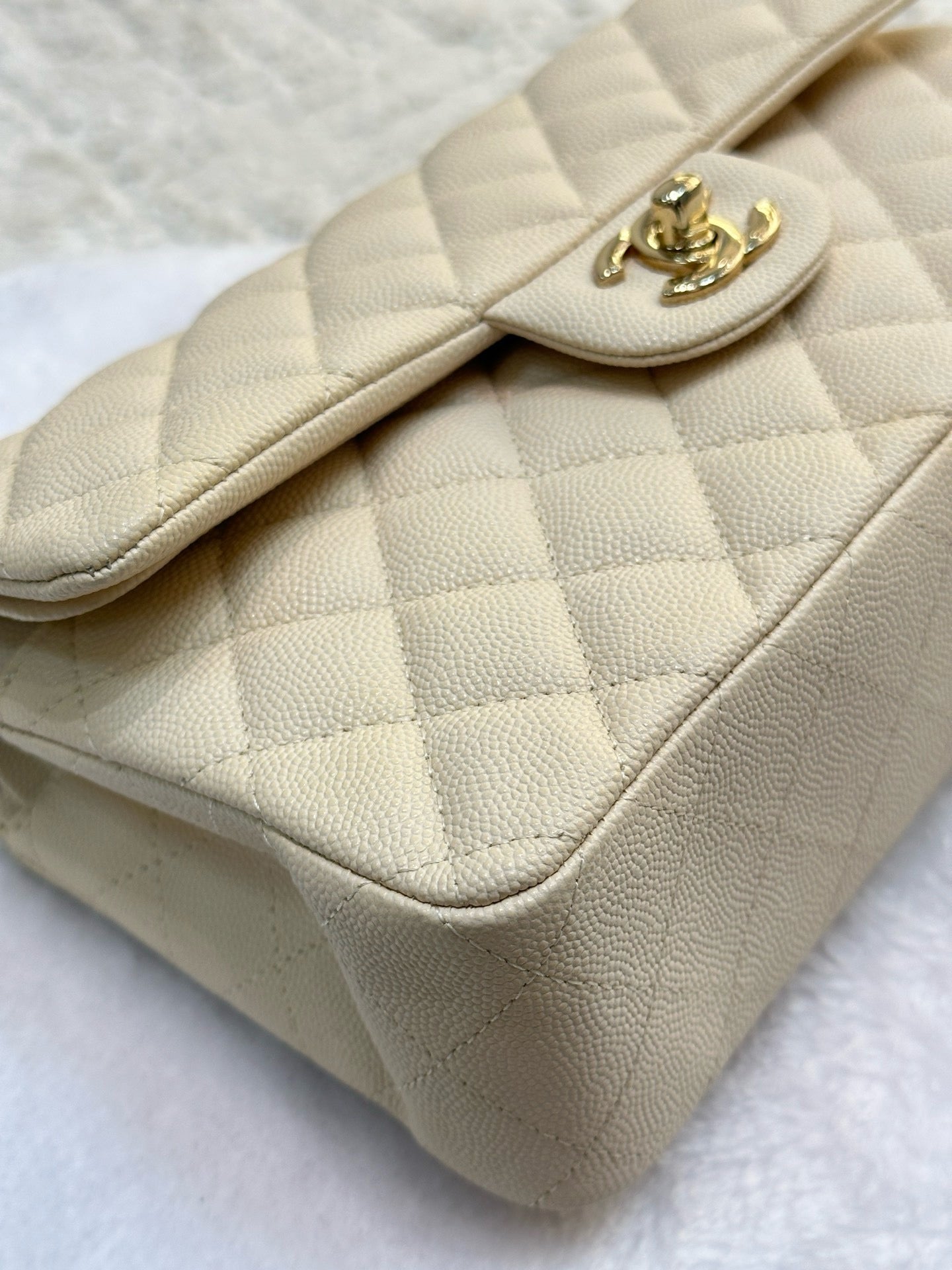 Chanel Small Classic Quilted Double Flap Ivory Light Beige 20C LGHW