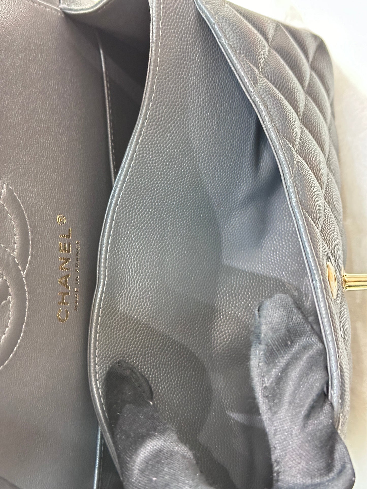 CHANEL Caviar Quilted Small Double Flap Dark Grey
