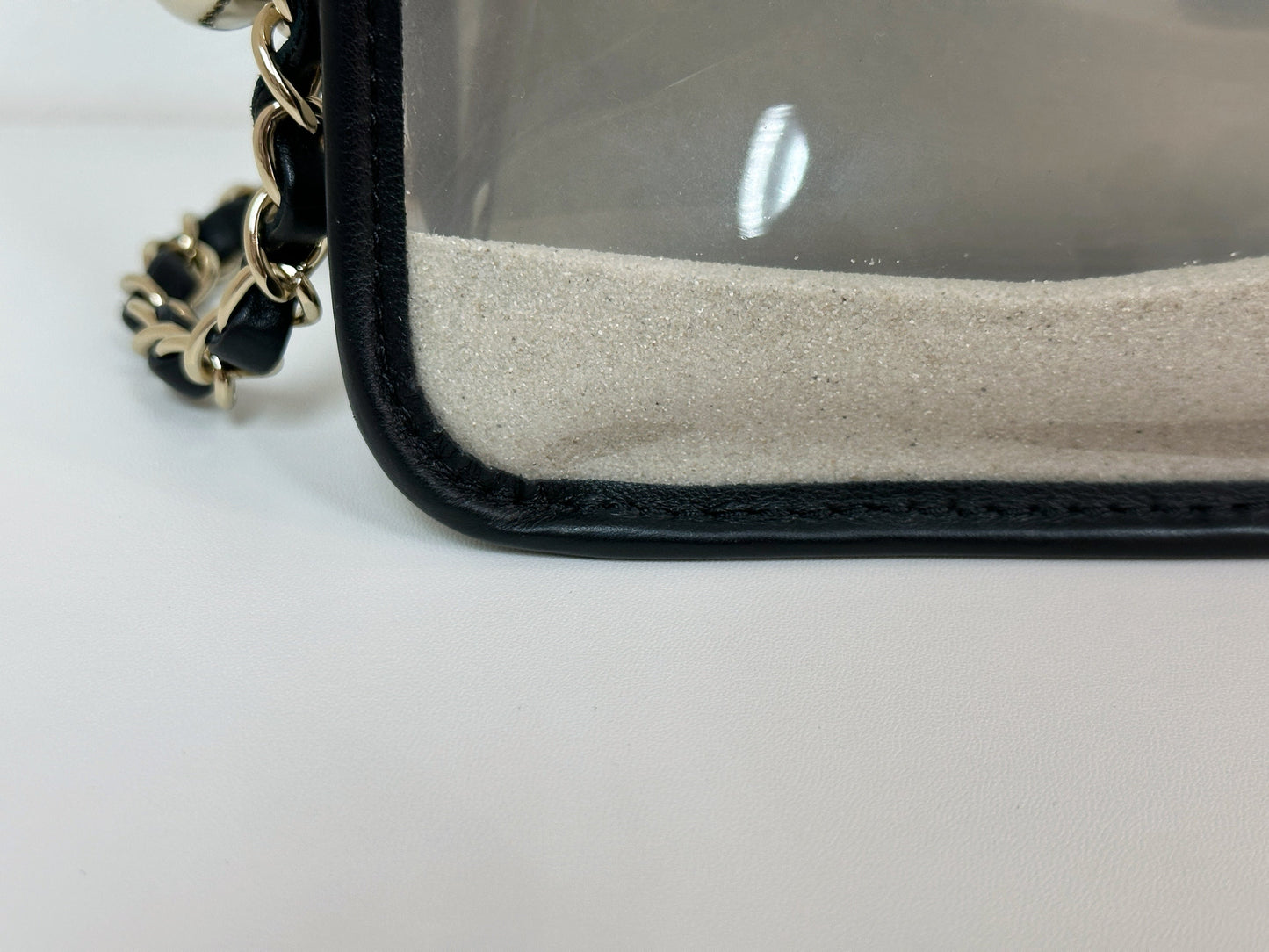 Chanel Medium Lambskin CoCo Sand PVC Sand By The Sea Flap With Pearl Strap Black 2745 holo card