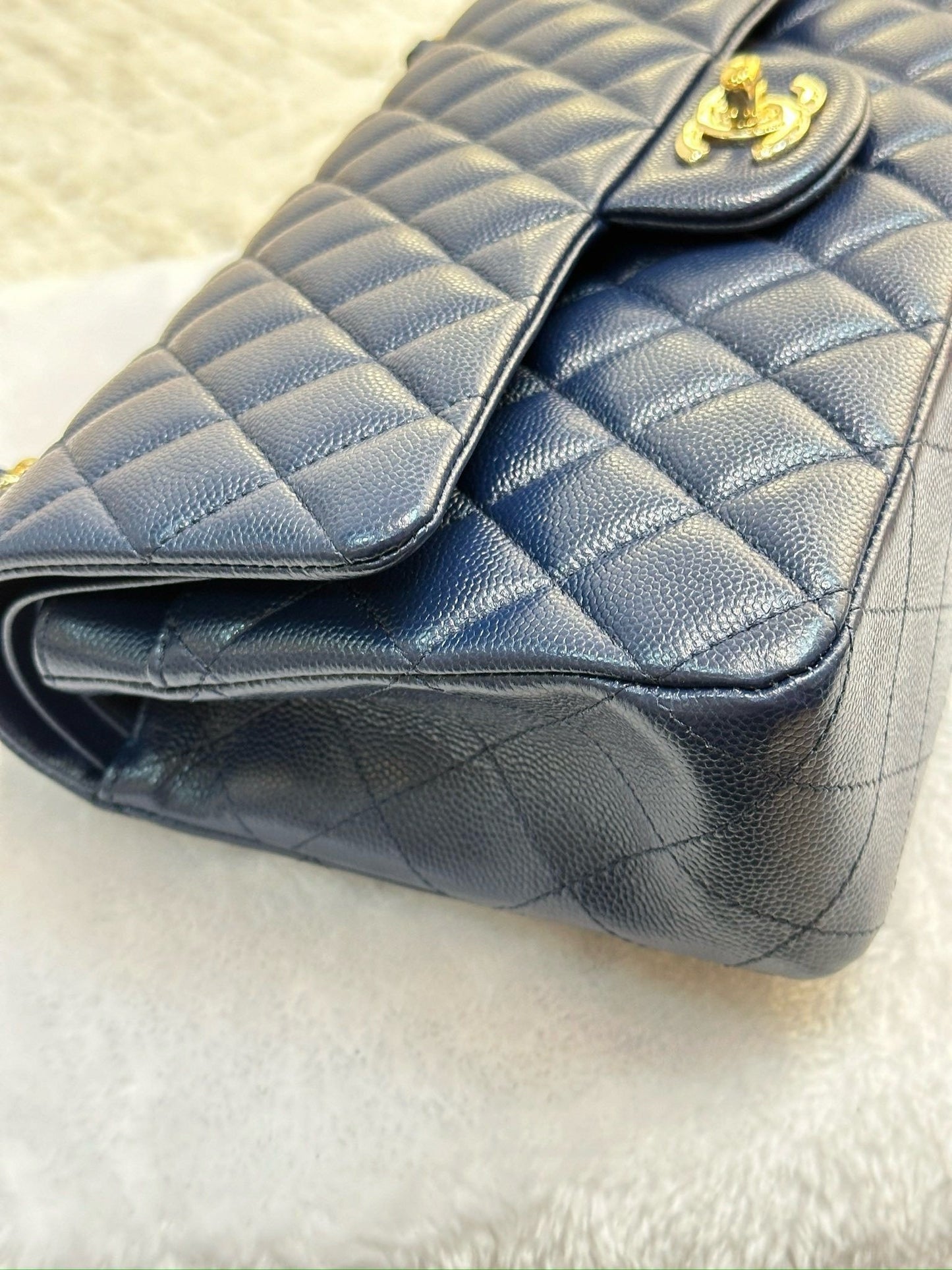 Chanel Medium Classic Caviar Double Flap Navy Blue Bag LGHW