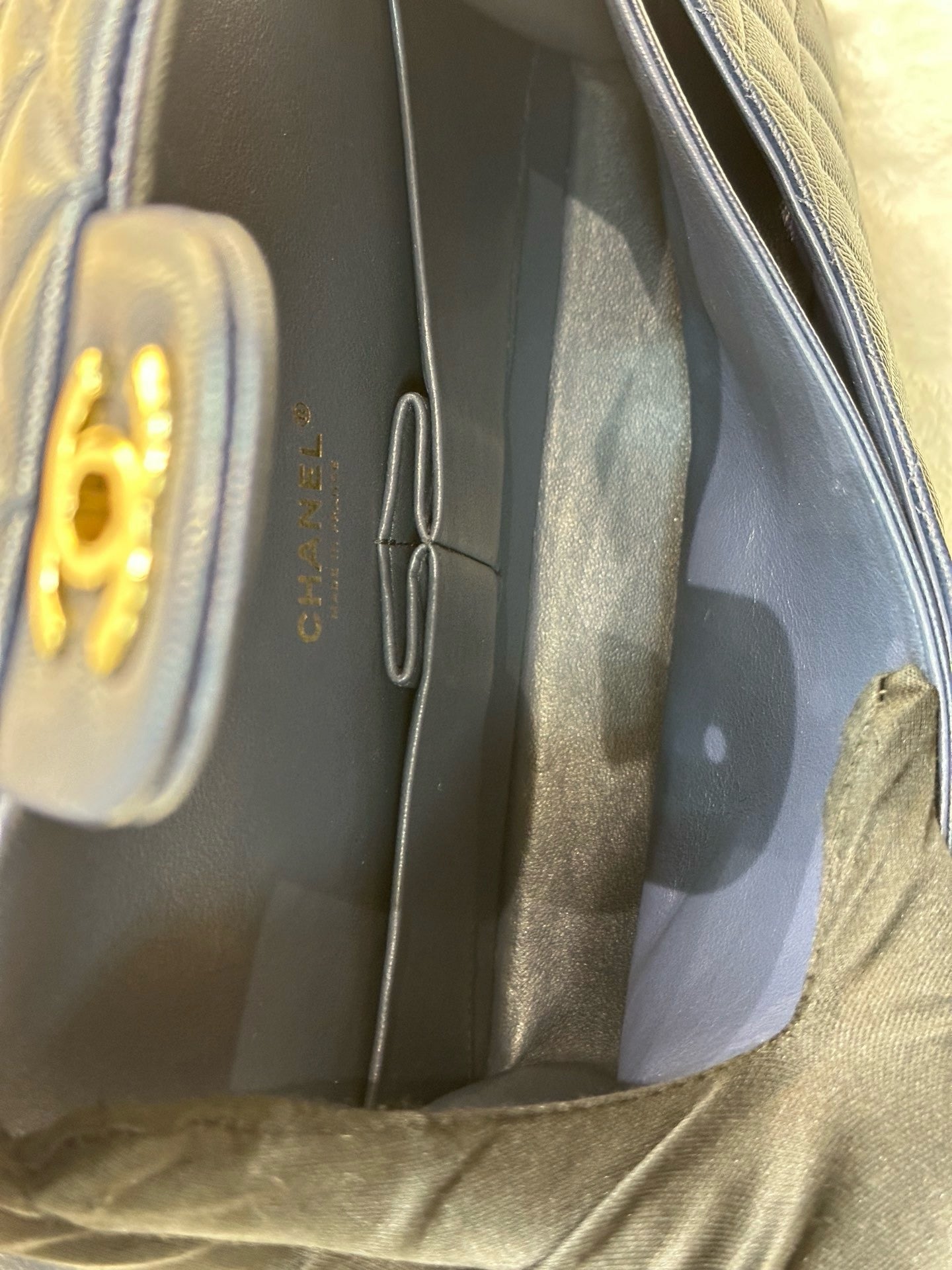 Chanel Medium Classic Caviar Double Flap Navy Blue Bag LGHW
