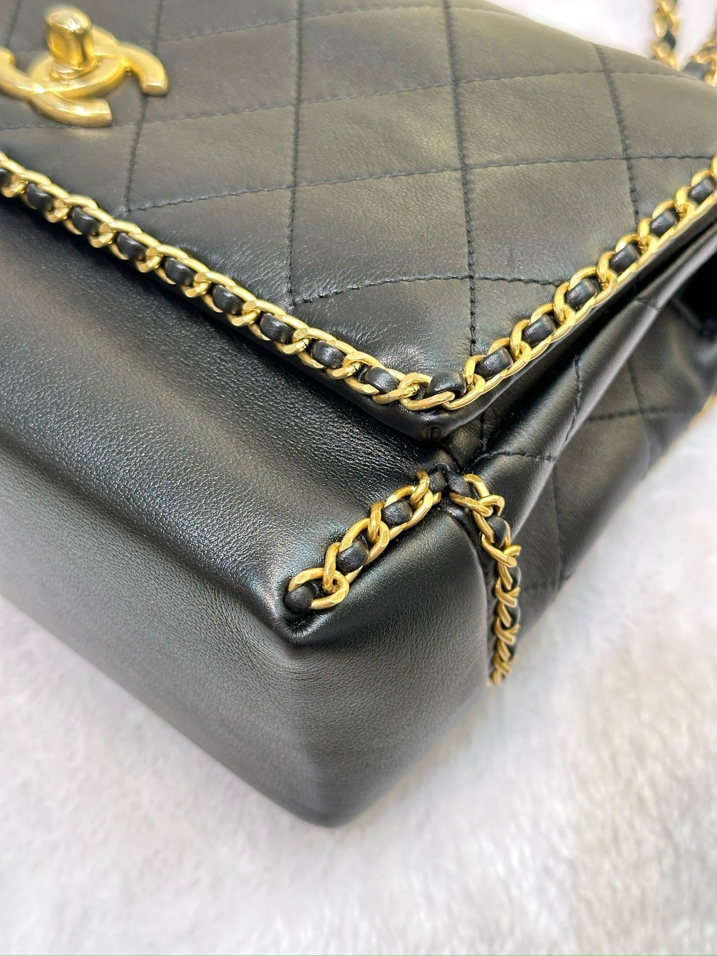 Chanel Small Black Quilted Calfskin Chain Around Single Flap GHW 2021year