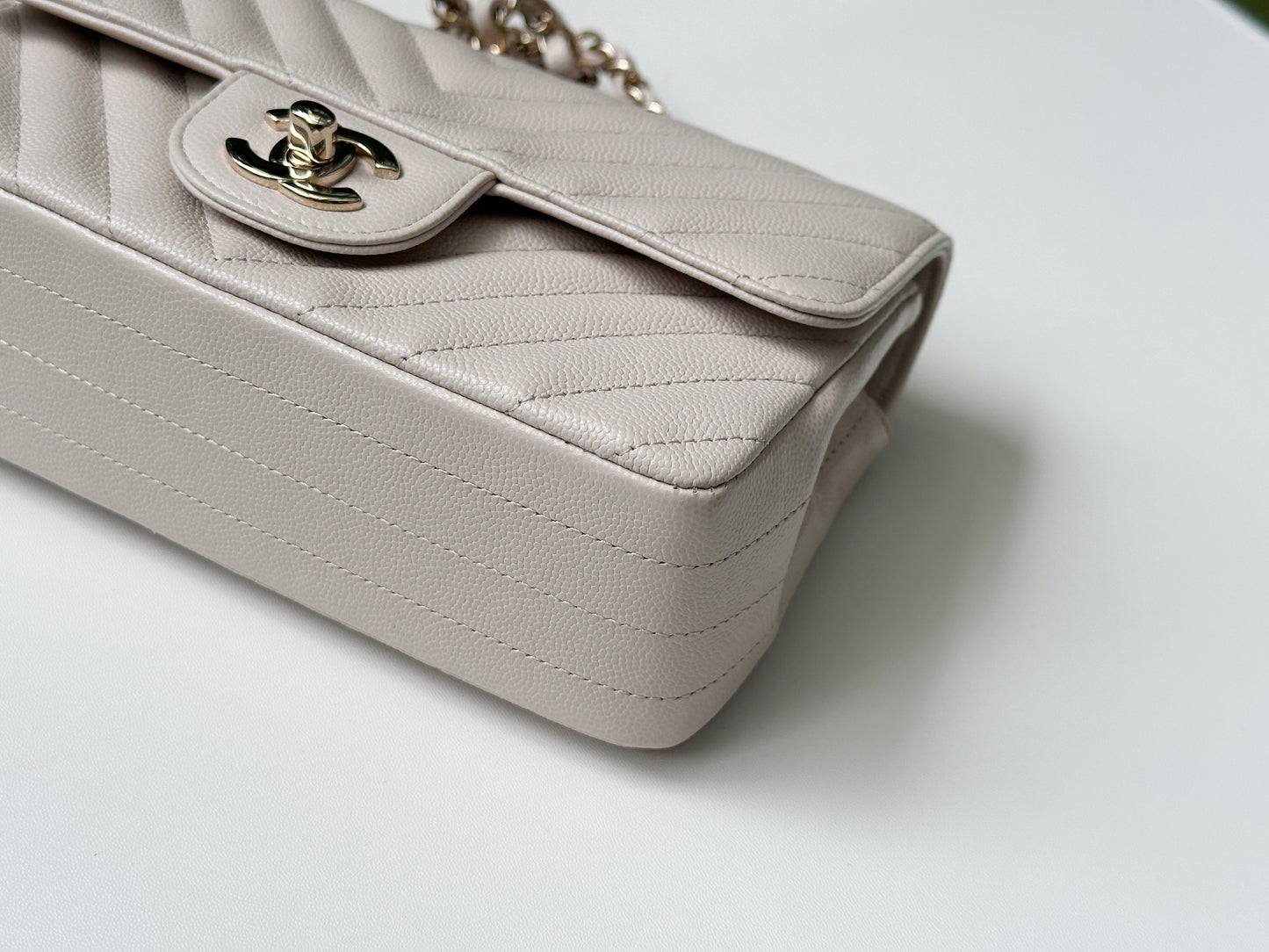 Chanel Mini Rectangle Chevron Blush Hue Light Beige Flap Bag LGHW 2644 holo card
