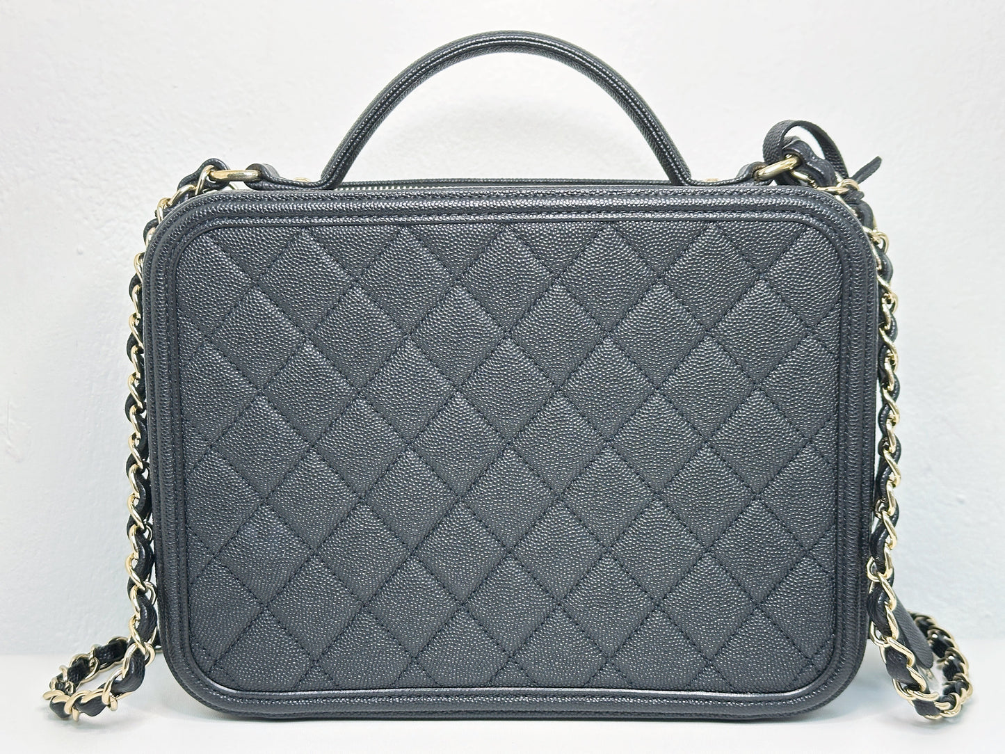 Chanel Filigree Large Black Vanity Case Bag in Caviar Leather GHW