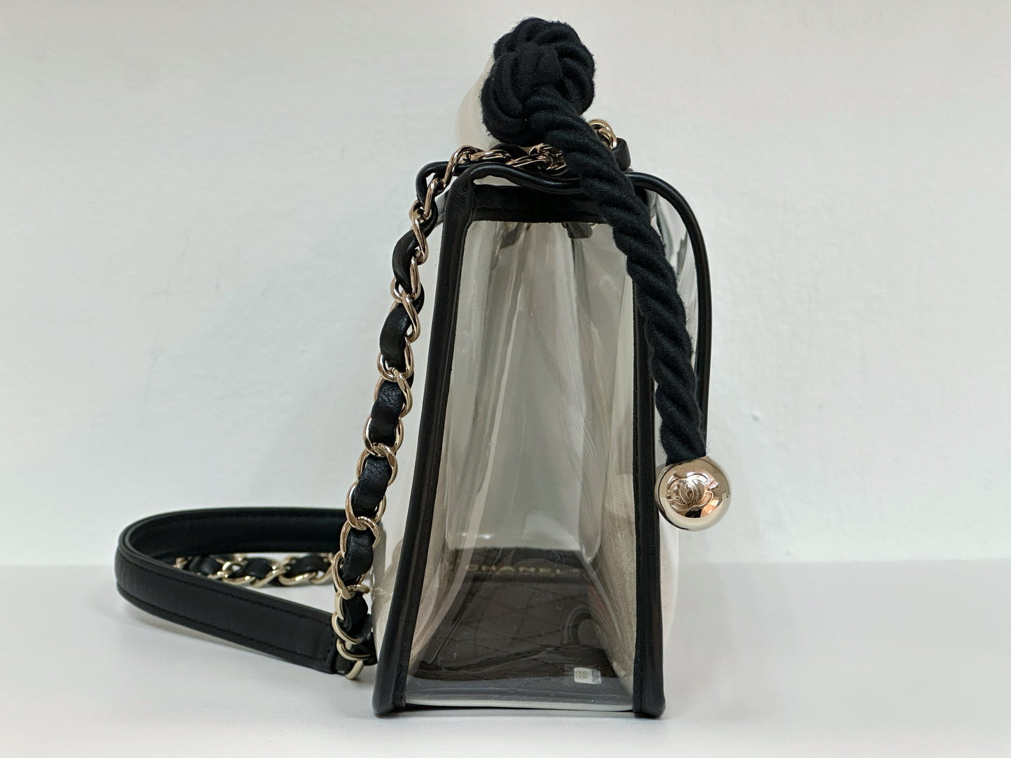Chanel Medium Lambskin CoCo Sand PVC Sand By The Sea Flap With Pearl Strap Black 2745 holo card