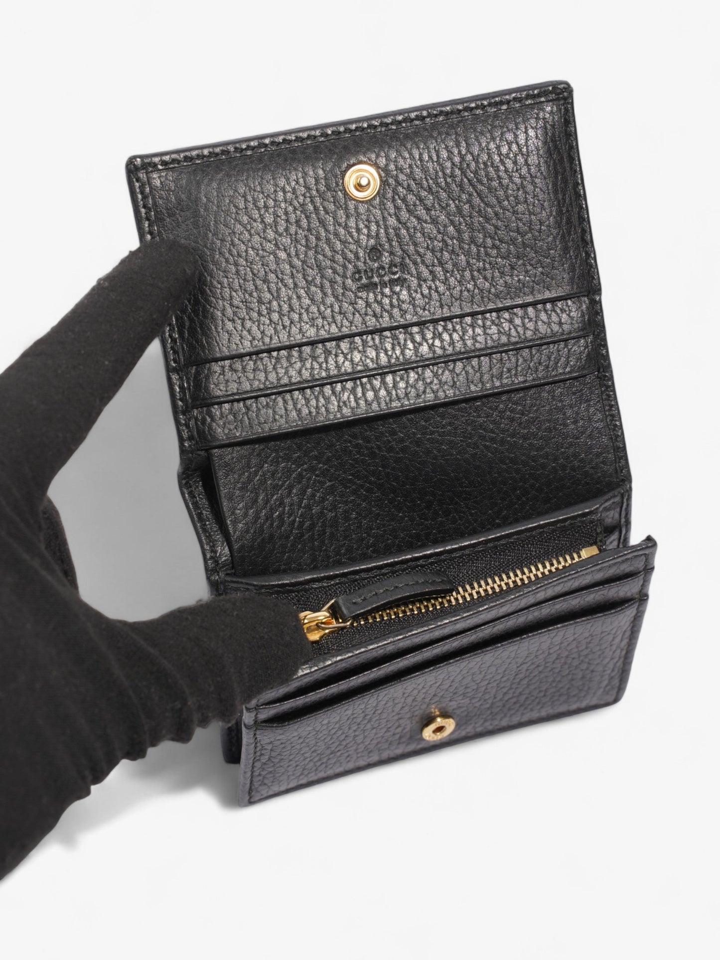 Gucci GG Marmont Leather Compact Wallet Black Grained Leather