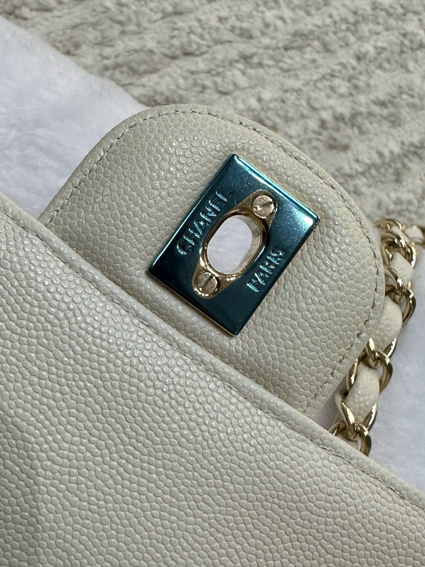 Chanel Mini Rectangle Caviar Ivory 17C GHW