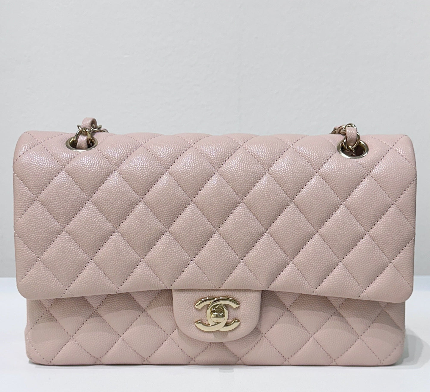 Chanel Medium Caviar Quilted Double Flap Light Pink 21C
