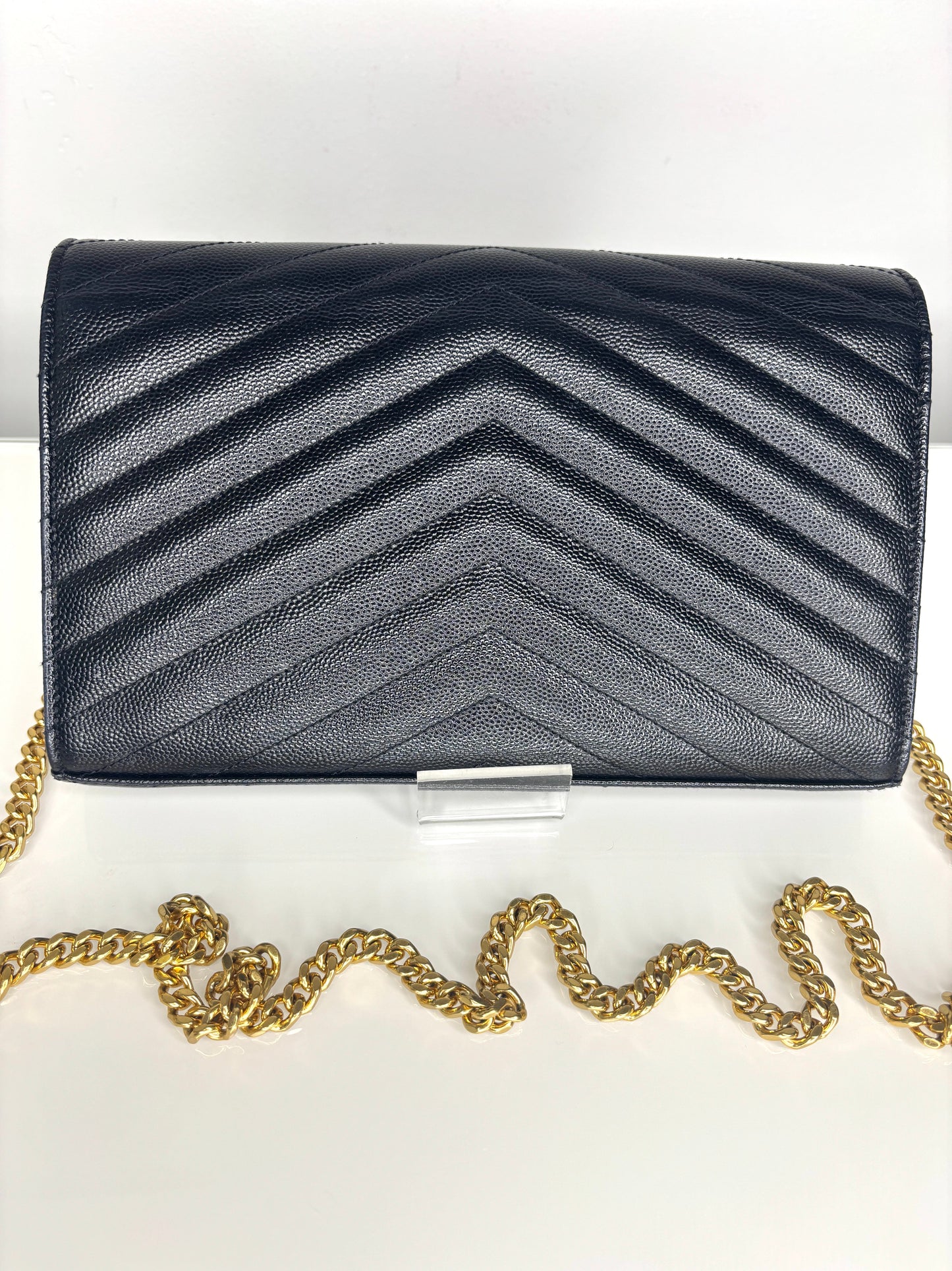 Saint Laurent Preloved YSL Cassandre Black Grain De Poudre Chain Wallet Cross-Body Bag