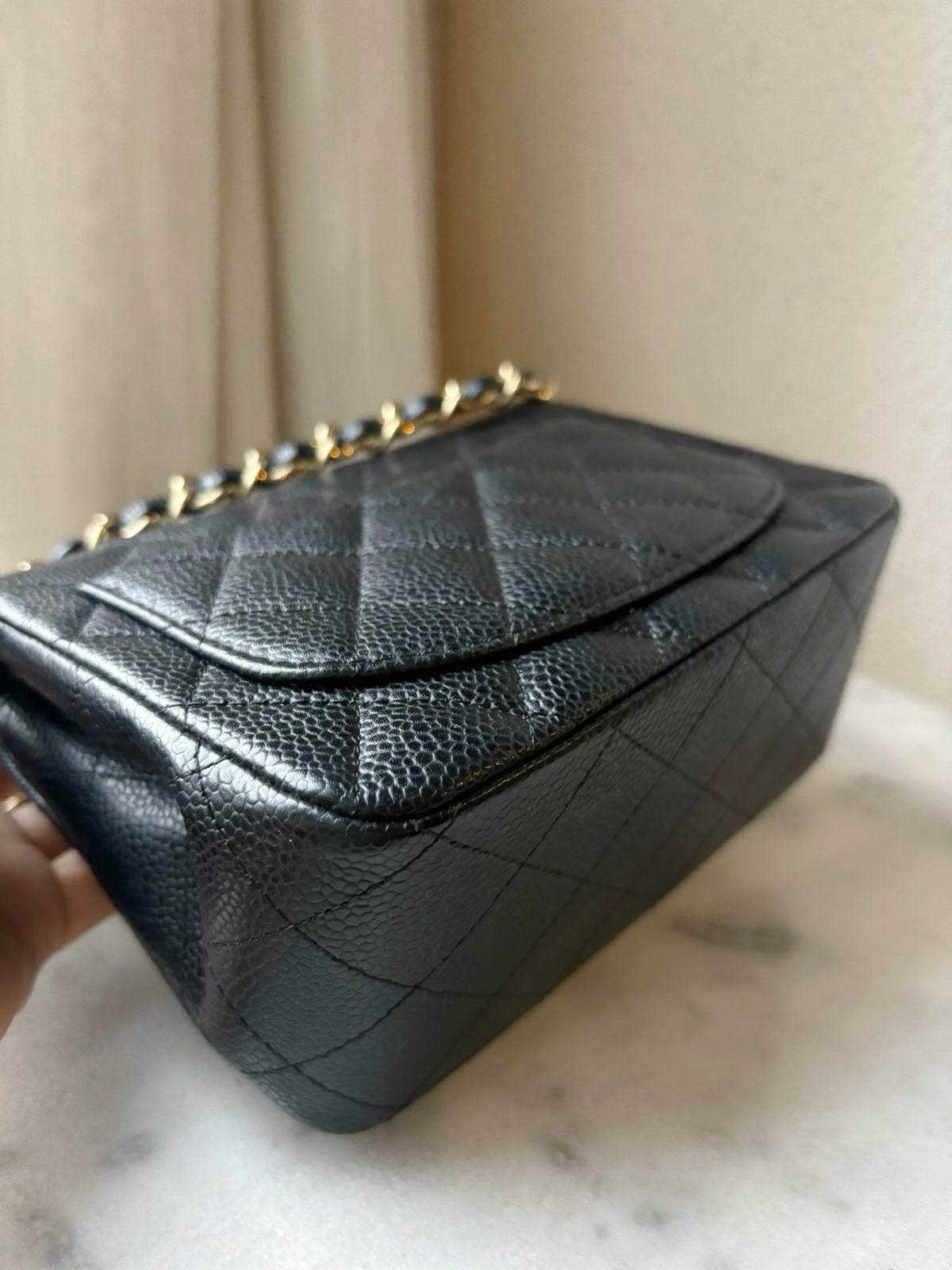 Chanel Mini Square Caviar Flap Bag Black GHW 1203 holo card
