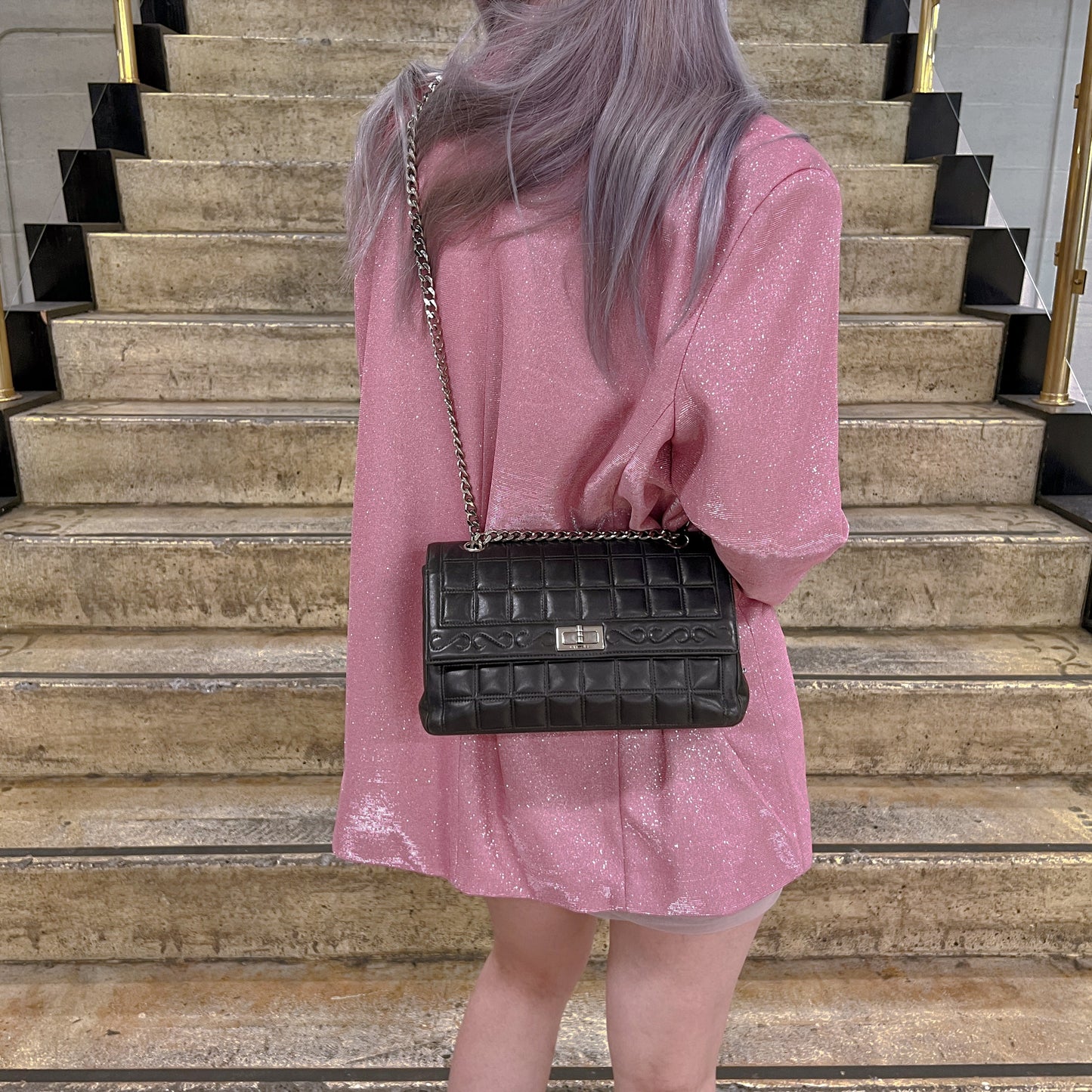 Chanel 2.55 chocolate bar rhinestone shoulder bag TWS