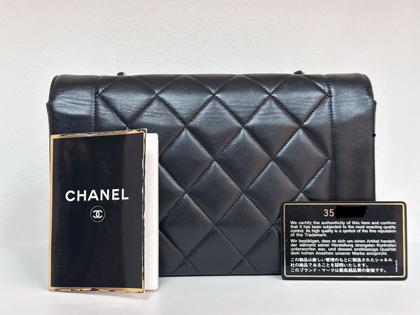 Chanel Small Vintage Diana Lambskin Should Flap Bag Black 3541 holo card