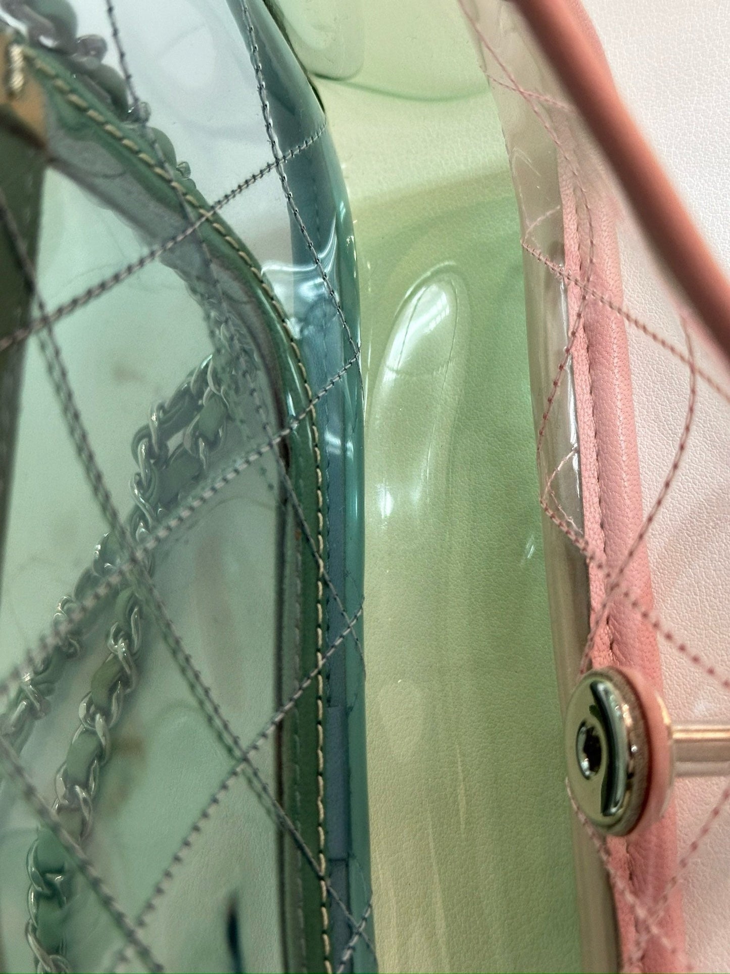 Chanel Mini Coco Splash PVC Flap Bag Blue/Green/Pink SHW 2582 holo card