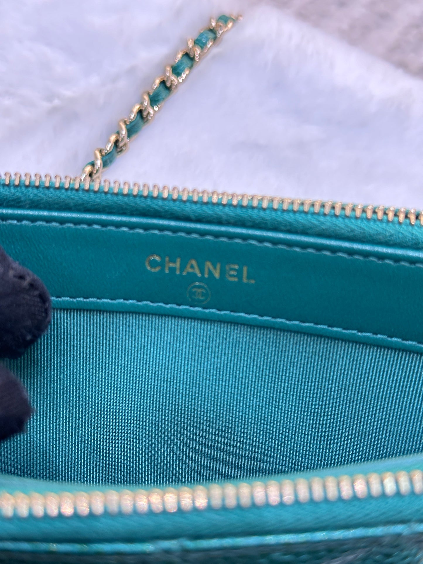 Chanel Emerald Green Double Zip Chain